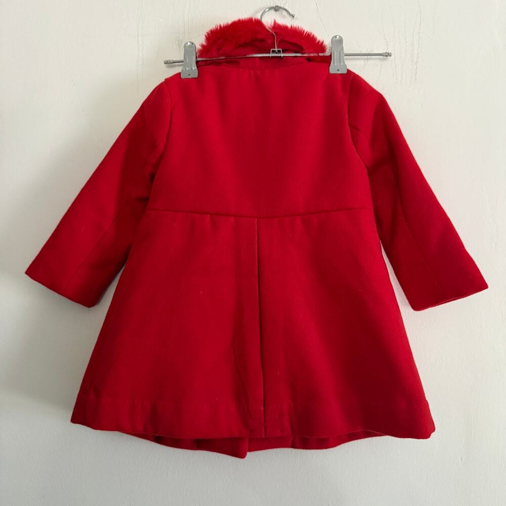 JANIE and JACK | Girl's Red Faux Fur Trimmed Scallop Detail Jacket 18-24 Months - Picture 2 of 8